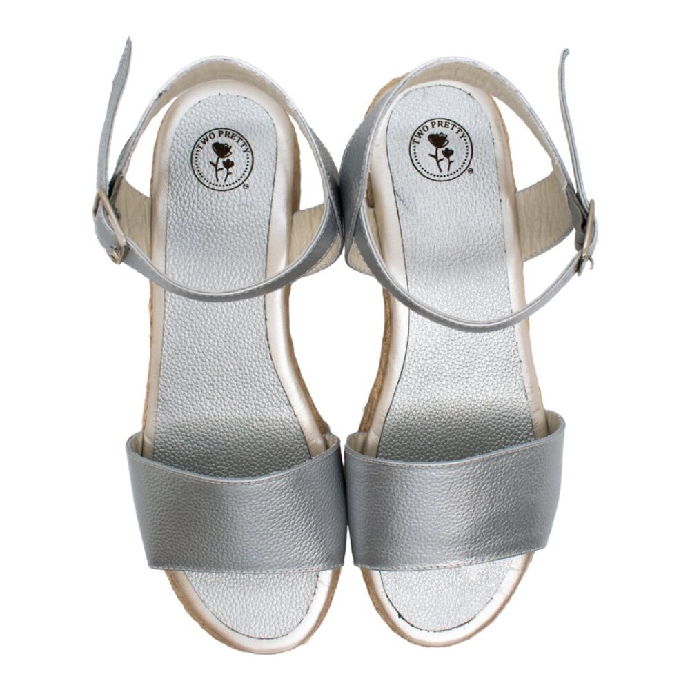 Two Pretty Girls Silver Espadrille Wedge Sandal - Picture 6 of 7